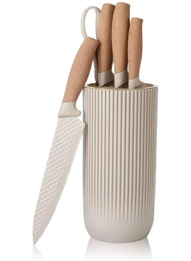 LIVVY 6 Piece Kitchen Knife Set with Block – Professional Stainless Steel Chef Knives with Ergonomic Wooden Handles & Modern Storage Holder – For Home & Restaurant Use - Image 1
